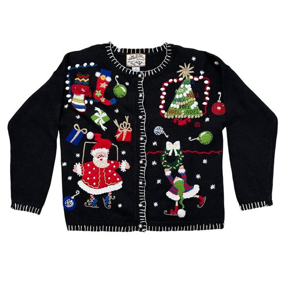 Vintage Heirloom Collectibles Y2K Christmas Cardigan Medium Holiday Santa NEW - Picture 1 of 7